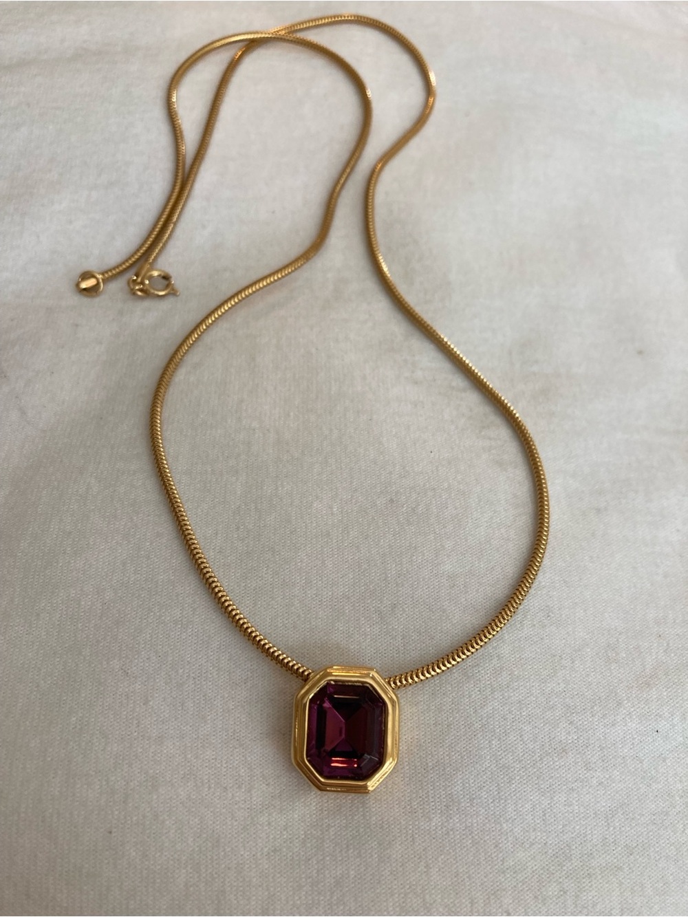 Gold Tone Necklace with Amethyst Colored Glass Stone - Picture 2 of 7